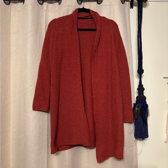 Sweaters - Women's Open Front Cardigan Sweater - Rust